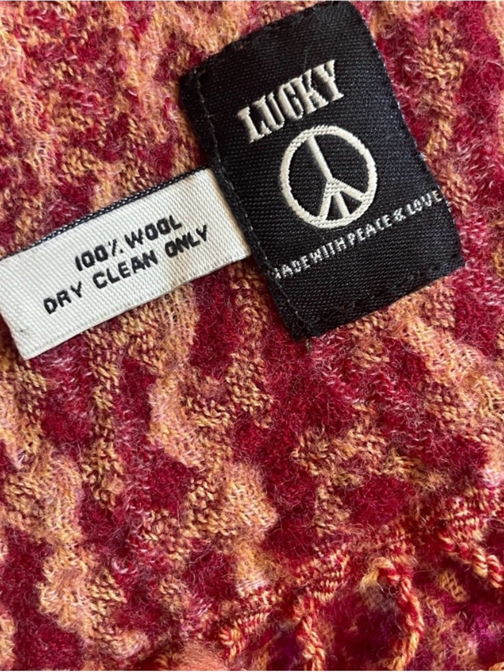 Lucky Brand 100% Wool Paisley Scarf Boho Fringe Burgundy Pink - Picture 3 of 4